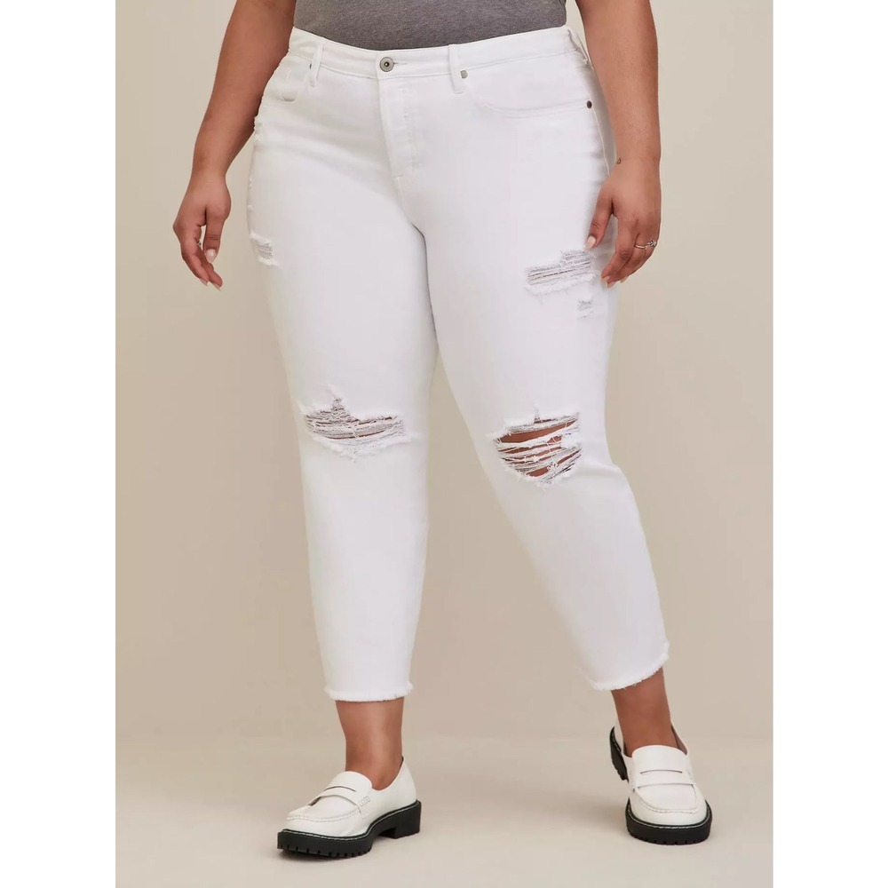 torrid White Straight-Leg Distressed Jeans